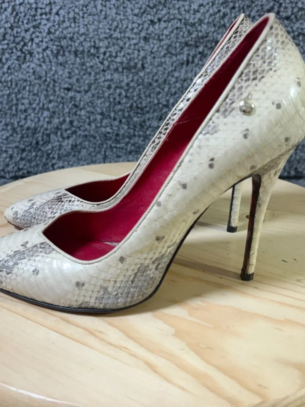 Cesare Paciotti Pumps Womens Size 6 Leather Stiletto Heel Snakeskin Print Italy